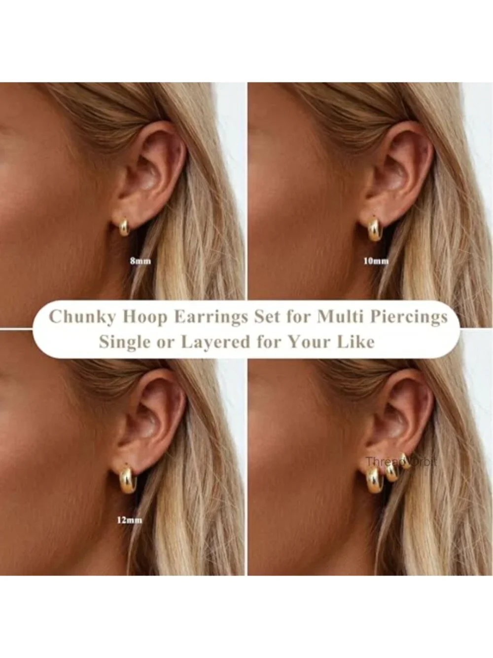 3 Pair Hypoallergenic 14K Gold Plated Chunky Hoop Earrings Set for Sensitive